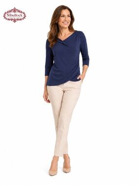 P2 Porto San Francisco Navy Faux Wrap 3/4 Sleeve Top Size 2